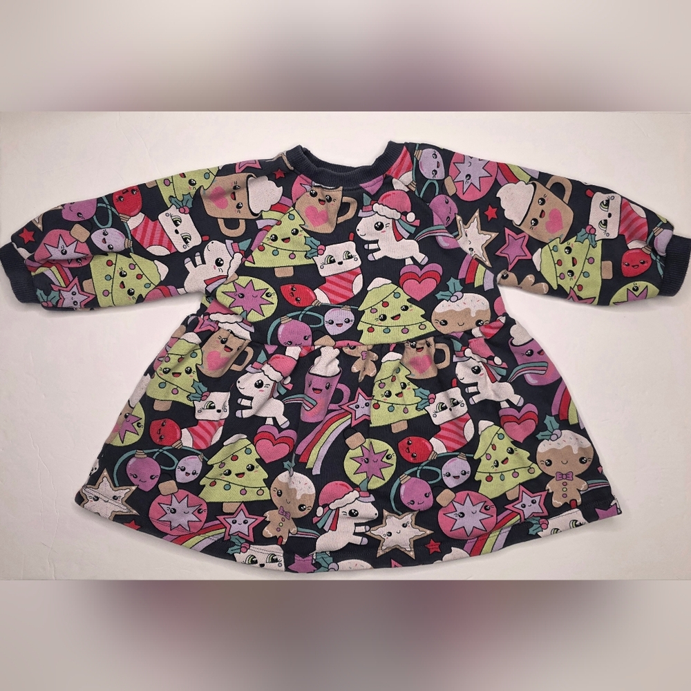 Next UK Multicolor Christmas Trees, Hot Cocoa, Gingerbread Holiday Graphic Dress